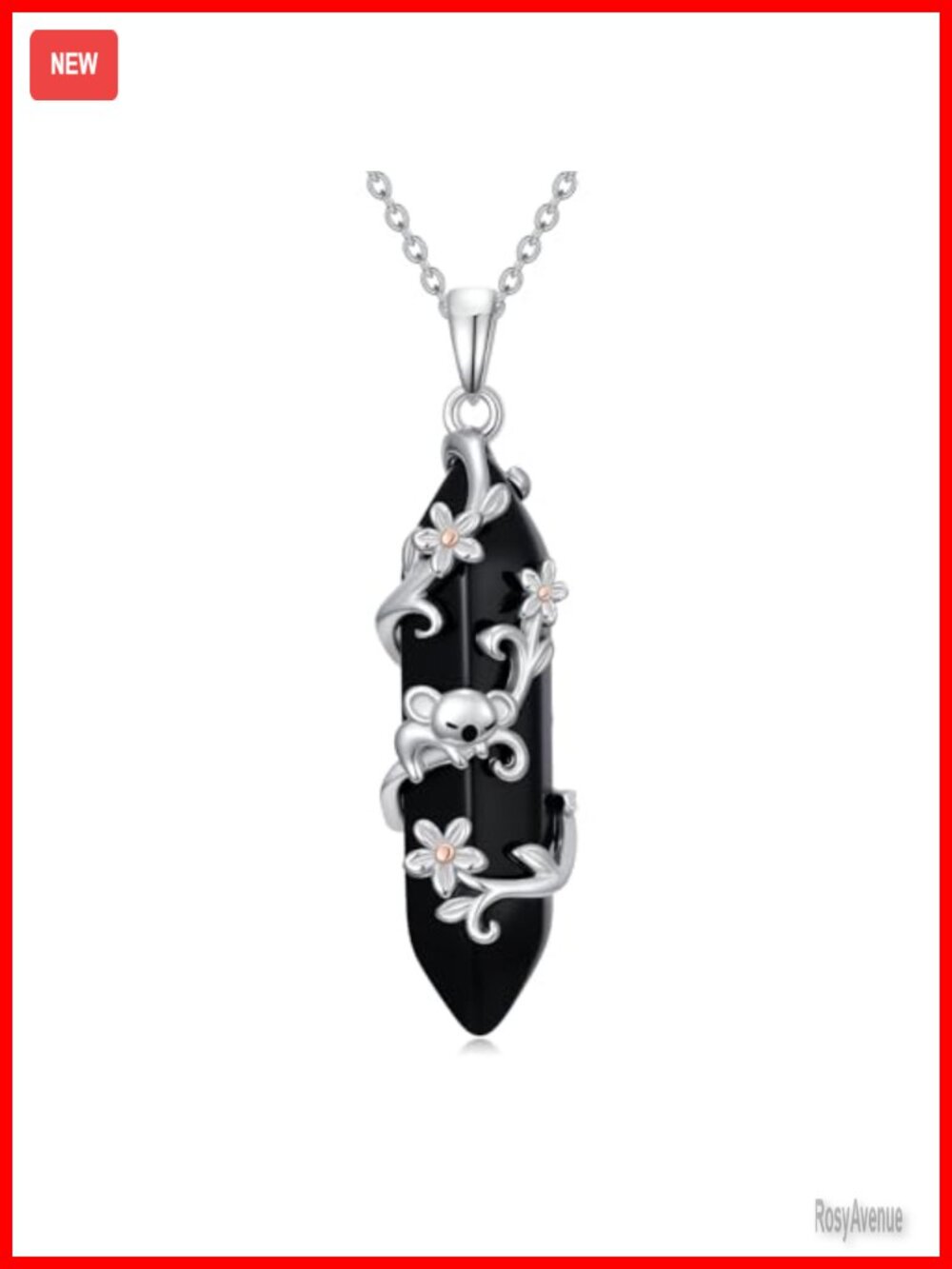 925 Sterling Silver Black Tourmaline Healing Crystal Koala Pendant Necklace